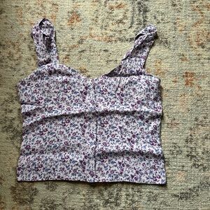 Reformation Floral Square-Neck Tank Top - Lavender/White